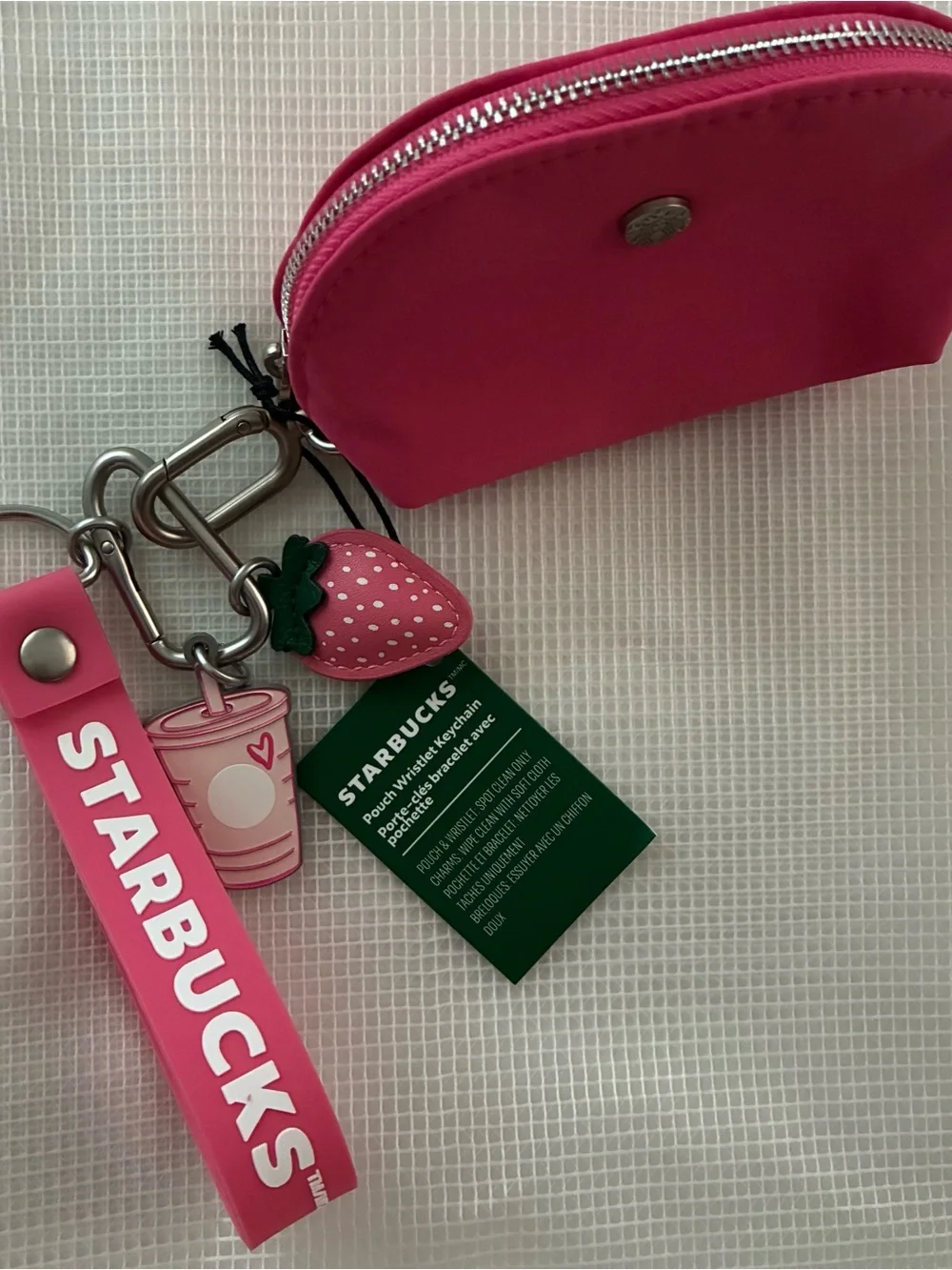 New Starbucks Pink Wristlet Pouch Keychain